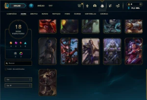 Platina 4 com 50 Champs e 18 Skins + 27 Espolios - League of Legends LOL