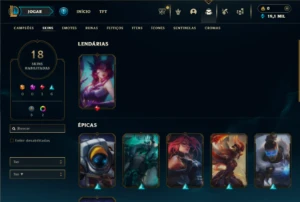 Platina 4 com 50 Champs e 18 Skins + 27 Espolios - League of Legends LOL