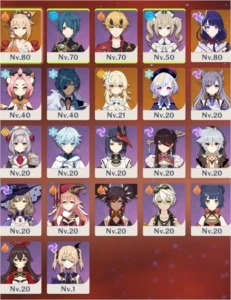 Conta Genhsin Shogun  Raiden, Yoimiya, Keqing, Qiqi, AR 45 - Genshin Impact