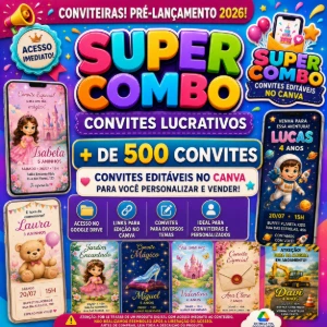 Super Combo Convites Editáveis no Canva + de 500 Modelos - Artes e Templates Artes Canva