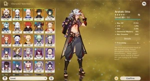Zhongli C1 + Itto + Chifres Vermelhos + Ayaka + Cortadora... - Genshin Impact