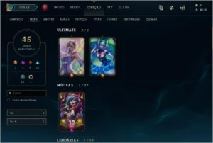 Conta lol lv 185 unranked 92campeões 42 skins muito boas - League of Legends