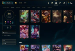 Unranked com 115 Champs e 86 Skins - League of Legends LOL