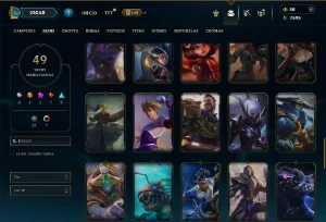 Platina 1 com 90 Champs e 49 Skins ( ADC / TOP / MID / JG ) - League of Legends LOL