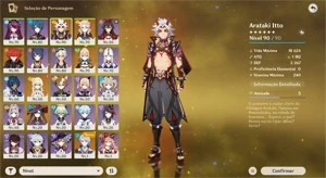 Conta Genshin Impact AR51 Itto, Albedo, Gorou, e armas 5*