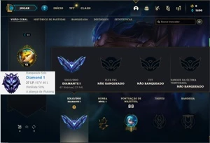Conta Diamante 1 com 59% de Win rate - League of Legends LOL