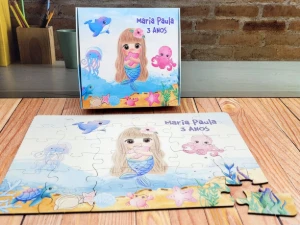 Quebra-cabeça Sereia em MDF com Caixa 28 x 19 cm - Artesanato e Personalizados