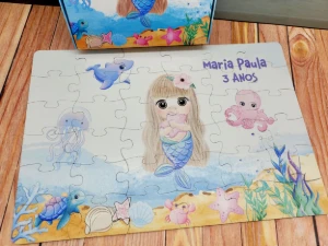 Quebra-cabeça Sereia em MDF com Caixa 28 x 19 cm - Artesanato e Personalizados