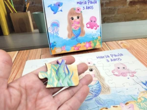 Quebra-cabeça Sereia em MDF com Caixa 28 x 19 cm - Artesanato e Personalizados