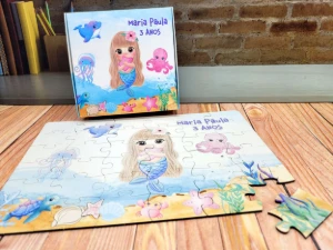 Quebra-cabeça Sereia em MDF com Caixa 28 x 19 cm - Artesanato e Personalizados