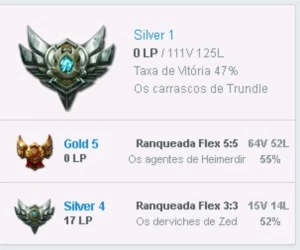 Vendo conta Prata I solo e Ouro 5 5vs5 e varias skins - League of Legends LOL
