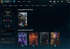Conta antiga gold , 105 skins diamante nas outras seasons!! - League of Legends LOL
