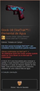 Skin CSGO Glock-18 (StatTrak™) | Elemental de Água + Adesivo - Counter Strike