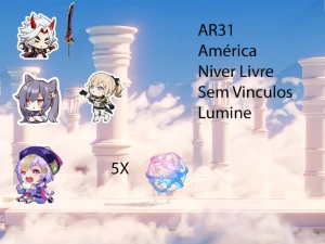 AR31 - Itto + Chifres + Keqing + Jean + Qiqi + 5 tiros - Genshin Impact