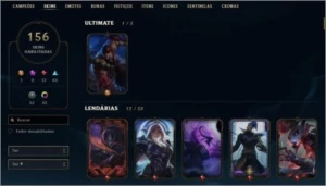 Conta Platina lv.300 156 Skins maioria épica lendária - League of Legends LOL