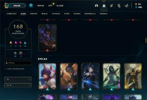 Conta prata 3 com 90 Champs e 168 Skins + 1200 RP - League of Legends LOL