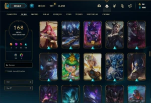 Conta prata 3 com 90 Champs e 168 Skins + 1200 RP - League of Legends LOL