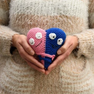 Abraço do coração bicolor em amigurumi - Artesanato e Personalizados