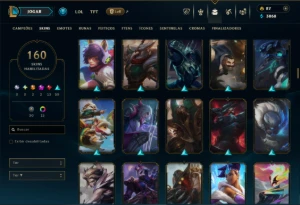 Platina 4 com TODOS os Champs e 160 Skins ( MID / JG / ADC ) - League of Legends LOL