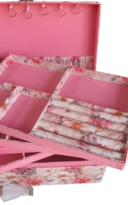 Caixa para Joias e Bijuterias Grande Floral Rosa - Artesanato e Personalizados