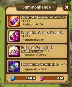 Conta com um total de 83 pergaminhos LD pra você summonar