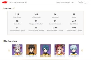 Conta AR 45 Genshin Impact Zhongli + Mona + arma 5 estrelas