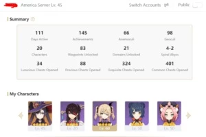 Conta AR 45 Genshin Impact Zhongli + Mona + arma 5 estrelas