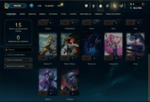 Unranked com 20 Champs e 34 Skins - League of Legends LOL