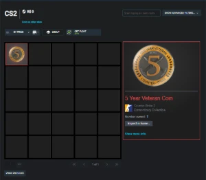 CS2 | 1000+ horas (Sem Prime) | Medalha/Moeda de 5 Anos - Counter Strike