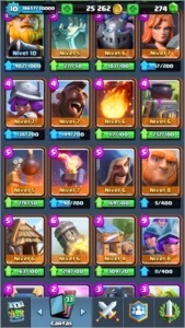 Clash Royale nv 10, highest 3909, 4 lendárias