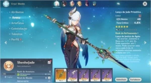 Conta Genshin Impact AR 5 com Shenhe e Lança de Jade