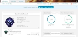 Conta Diamante 3 64 % Winrate Ranked (BARATO) 20 Skins - League of Legends LOL