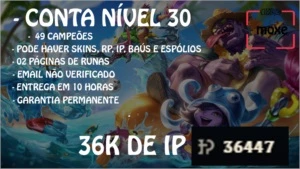 CONTA LV 30 49 CHAMP, SKIN 7 E 36K DE IP - League of Legends LOL