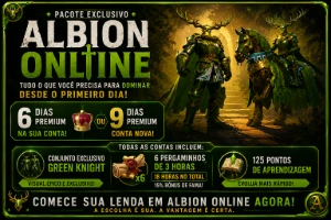 Pacote Cavaleiro SKINS + 9d PREMIUM + Buff 15% Fama + 725 LP - Albion Online
