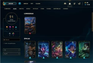 Conta Platina 3 com 43 Champs e 21 Skins + 1 Fragmento - League of Legends LOL