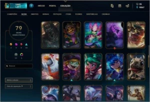 Conta LoL Prata IV com 79 skins e no Lv134, com bordas raras - League of Legends