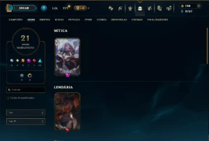Ouro 3 com 110 Champs e 21 Skins +1 Prestigio - League of Legends LOL