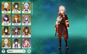 Conta com Kazuha, Xiao, Ganyu, Raiden, Tartaglia, Yelan...