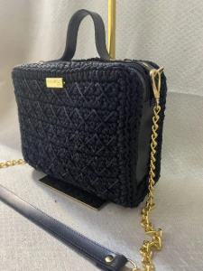 Bolsa Bag Ayla Preta em Fio Náutico com Corrente - Artesanato e Personalizados
