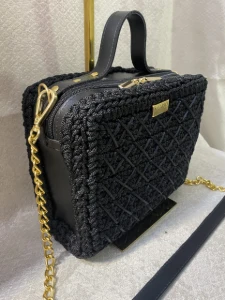Bolsa Bag Ayla Preta em Fio Náutico com Corrente - Artesanato e Personalizados
