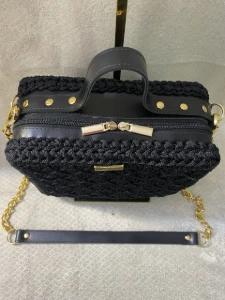 Bolsa Bag Ayla Preta em Fio Náutico com Corrente - Artesanato e Personalizados