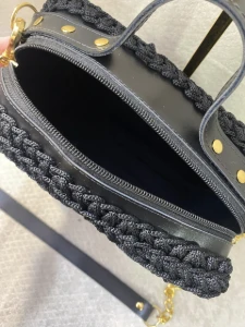 Bolsa Bag Ayla Preta em Fio Náutico com Corrente - Artesanato e Personalizados