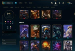 Conta platina 4 com TODOS os champs e 191 skins ( MAIN JG ) - League of Legends LOL