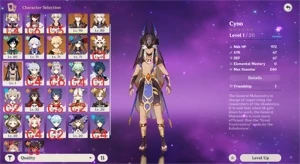 Genshin Impact AR55 Itto C1 Cyno e outros 5*