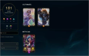 Conta de lol lvl 180+ todos os campeoes 181 skin, 2 ultimate