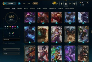 Unranked com 125 Champs e 180 Skins ( TOP / MID / JG ) - League of Legends LOL
