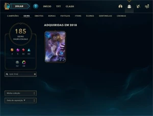 CONTA LOL; UNRANKED c/ MMR PLAT 1; 186 SKINS; 1330 RP's - League of Legends