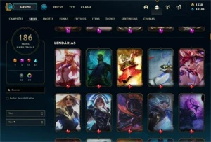 CONTA LOL; UNRANKED c/ MMR PLAT 1; 186 SKINS; 1330 RP's - League of Legends