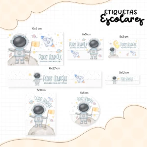 Kit Escolar Astronauta: Etiquetas/Caneca/Toalhinha de Mão