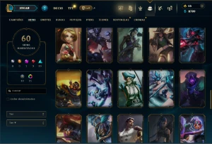 Unranked (ex diamante) com 80 Champs e 60 Skins - League of Legends LOL